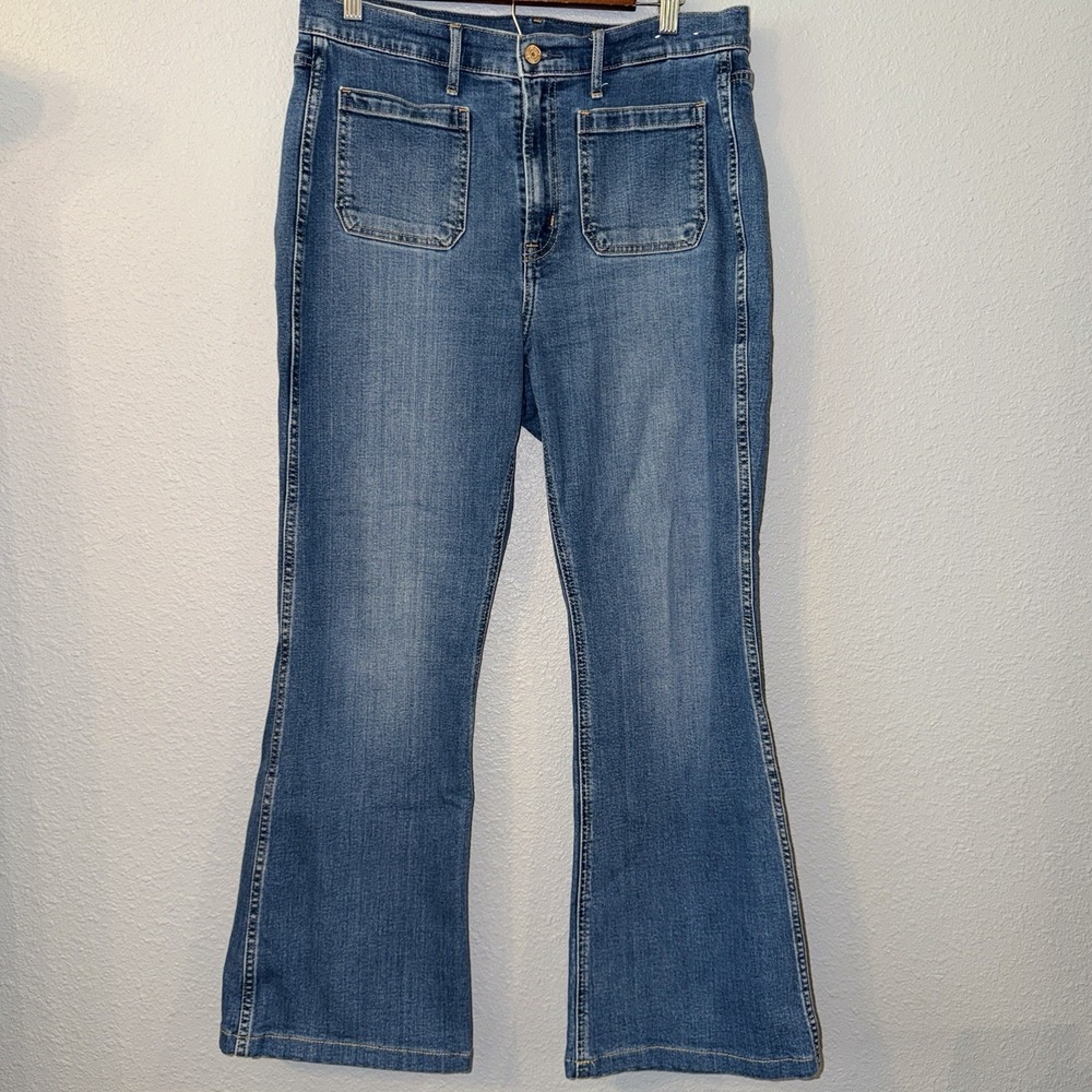 GAP‎ 70s Flare Jeans 31/12S High Rise Medium Wash Retro Boho Stretch Denim